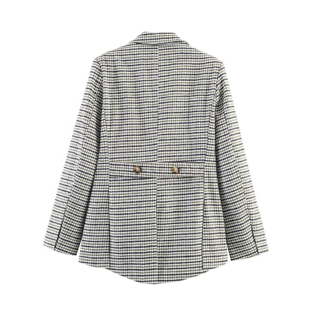 Damen Zweireihiger Hahnentritt-Blazer mit Schwalbenschwanz-Saum und Reverskragen Shop Nory