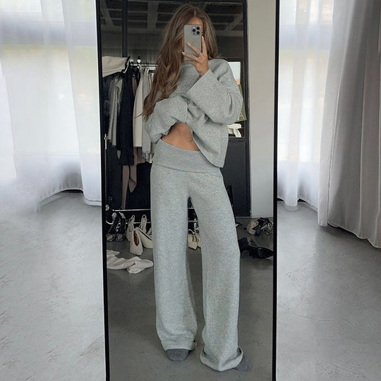 Damen nan kaschmirähnliches Strick-Lounge-Set mit Oversize-Pullover und weiten Palazzo-Hosen Shop Nory