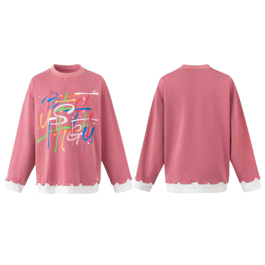 Damen Oversize-Sweatshirt mit Graffiti-Print, Wellensaum und Lagenlook Shop Nory