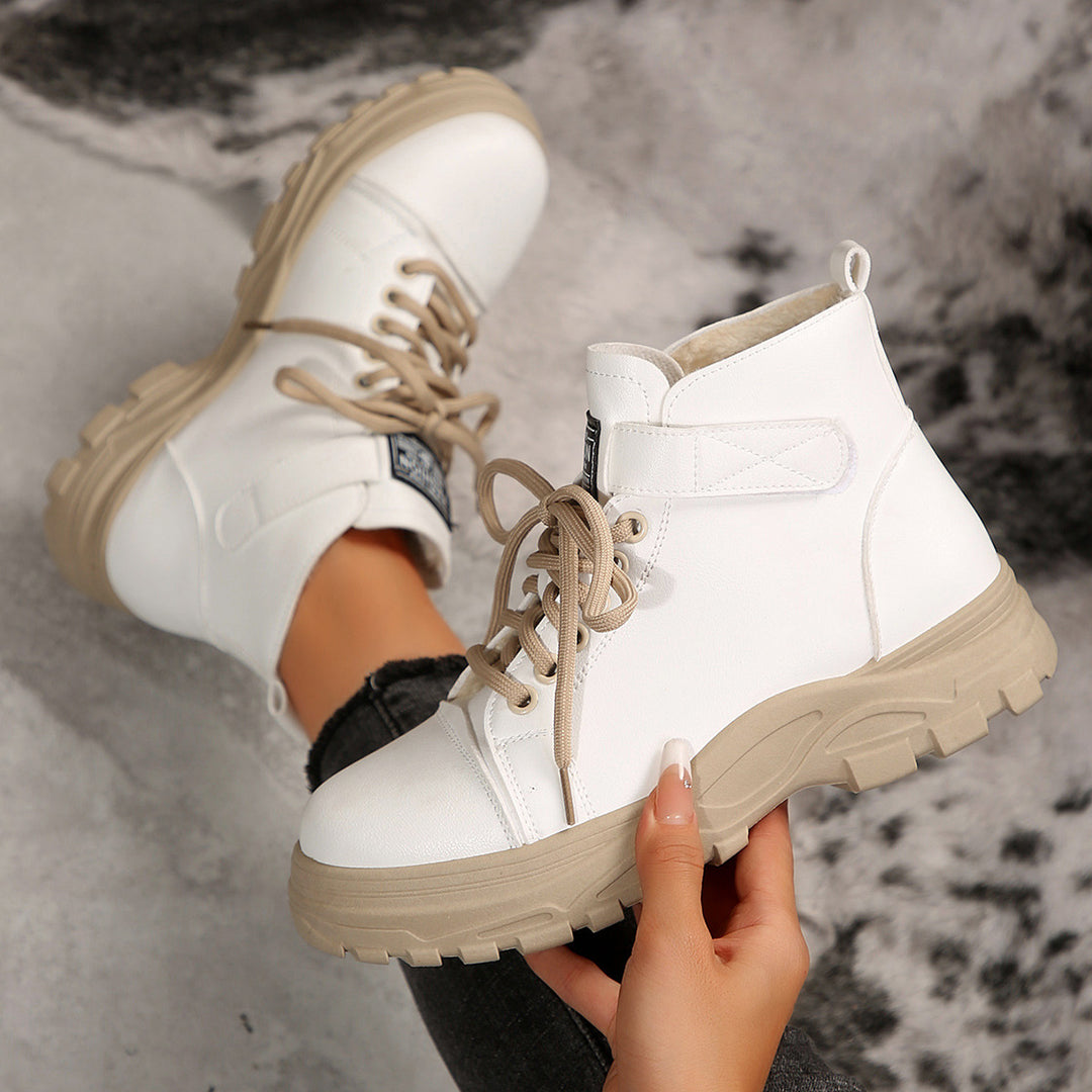 Damen Plateau-Ankleboots mit Klettverschluss, robuster Lug-Sohle und gepolstertem Schaft Shop Nory