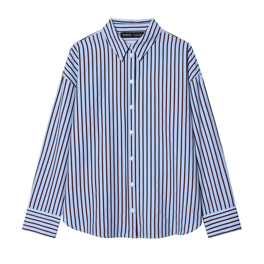 Damen Oversize-Hemd mit vertikalem Streifenmuster und Kentkragen Shop Nory