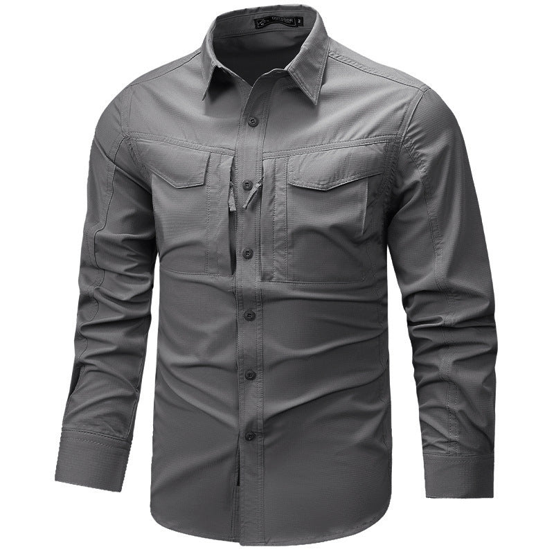 Herren Langarm Outdoor-Hemd mit Ripstop, Brustklappen und Reißverschlusstasche Shop Nory