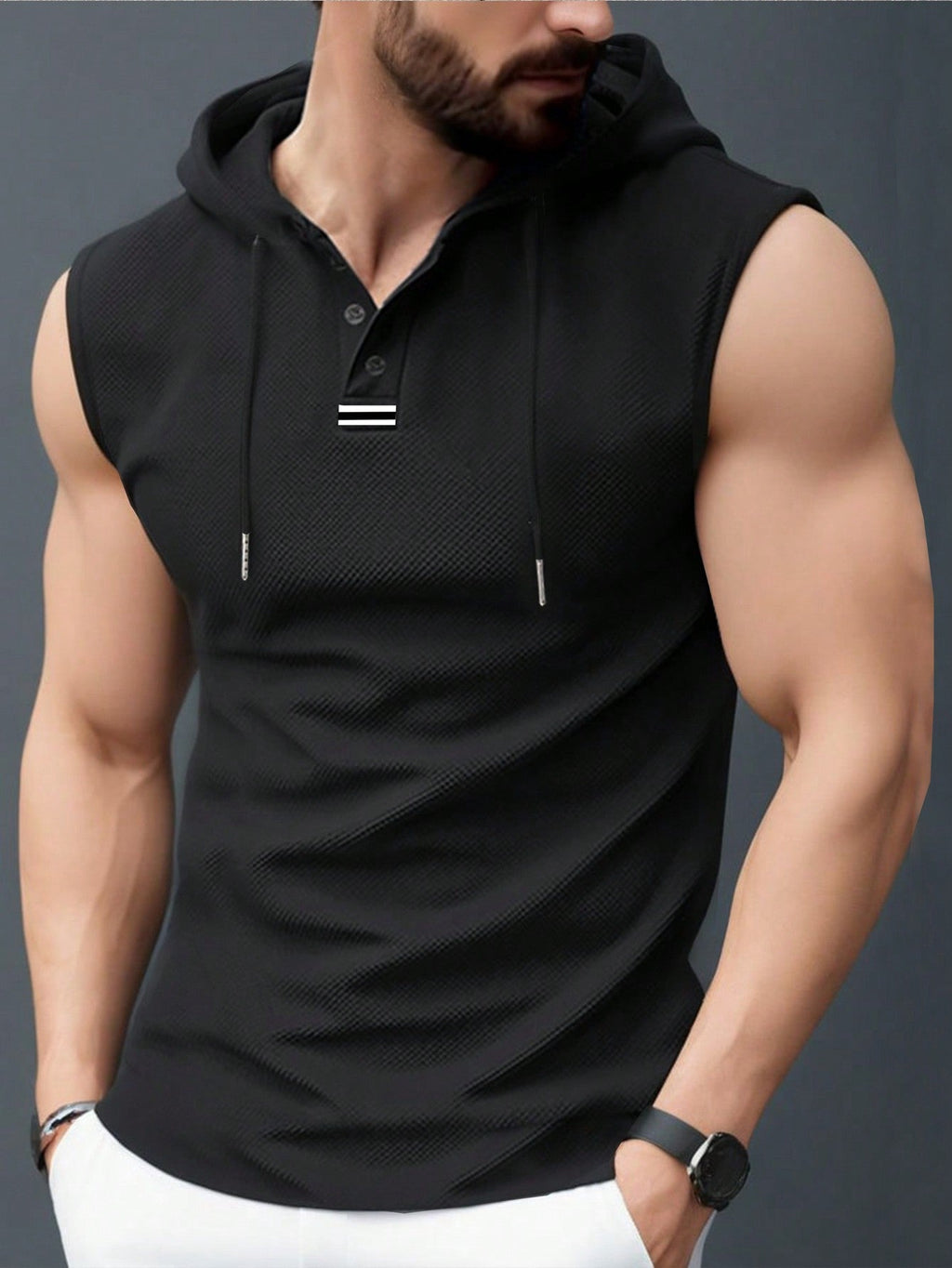 Herren ärmelloses Hoodie-Shirt mit strukturierter Oberfläche