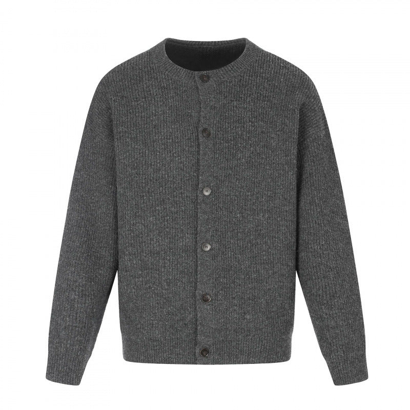 Unisex Boxy-Strickjacke mit Rundhalsausschnitt, durchgehender Knopfleiste und feiner Waffelstruktur Shop Nory