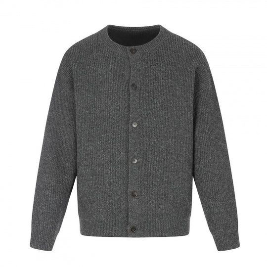 Unisex Boxy-Strickjacke mit Rundhalsausschnitt, durchgehender Knopfleiste und feiner Waffelstruktur Shop Nory