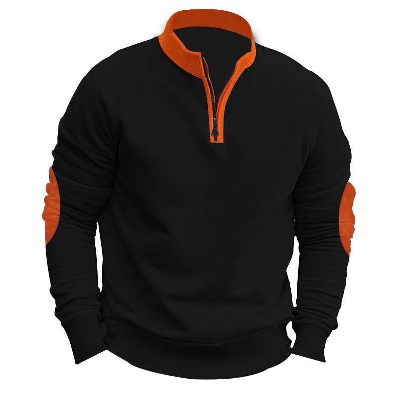 Herren nan Zip-Pullover mit Stehkragen, halbem Reißverschluss und verstärkten Ellbogenpatches Shop Nory