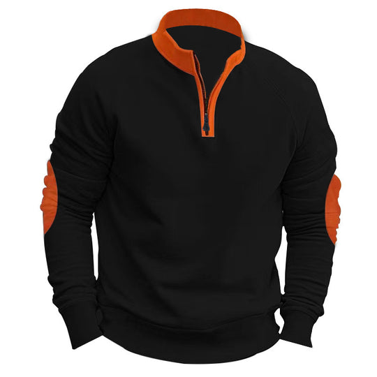 Herren nan Zip-Pullover mit Stehkragen, halbem Reißverschluss und verstärkten Ellbogenpatches Shop Nory
