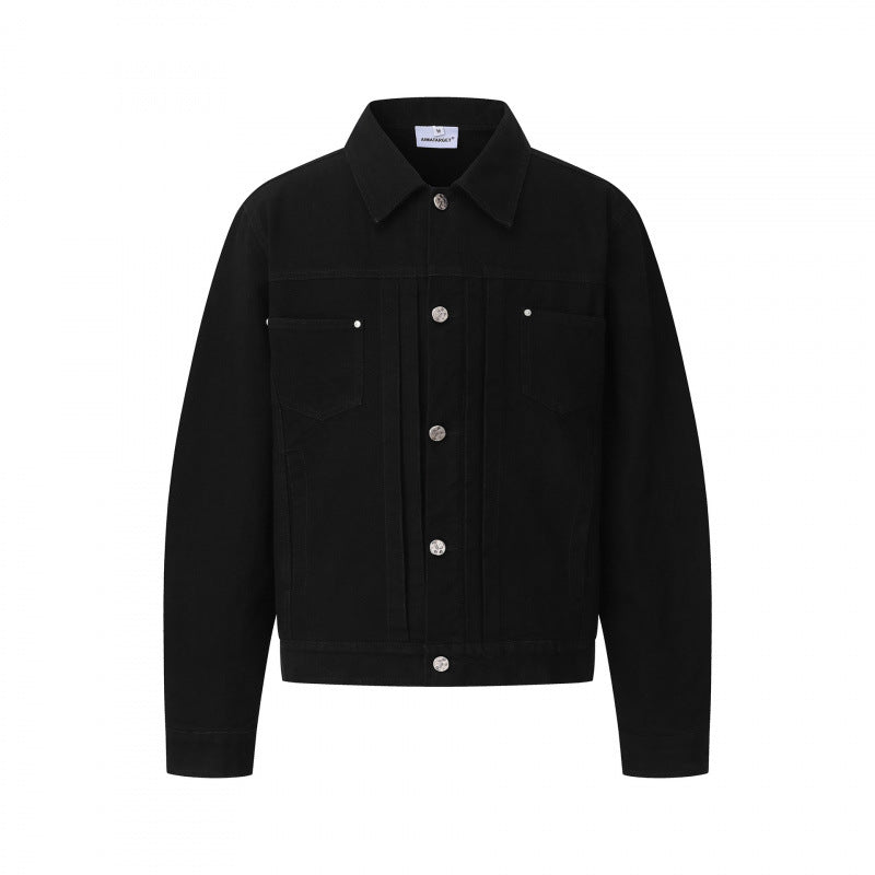 Unisex Boxy-Denimjacke im Worker‑Look mit Metallknopfleiste und Brusttaschen Shop Nory