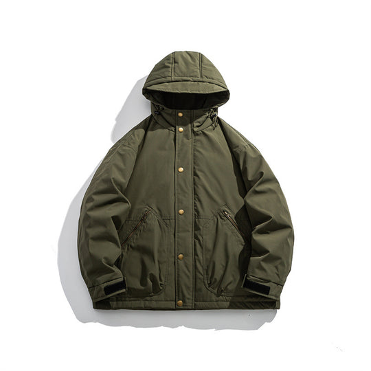 Herren Kurz geschnittener wetterfester Hybrid-Parka mit Kapuze, Druckknopfblende und schrägen Reißverschlusstaschen Shop Nory