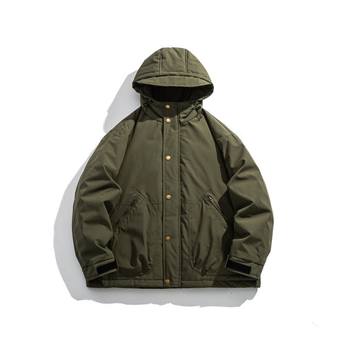 Herren Kurz geschnittener wetterfester Hybrid-Parka mit Kapuze, Druckknopfblende und schrägen Reißverschlusstaschen Shop Nory