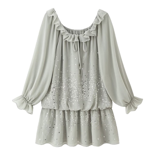 Damen Romantisches Volant‑Chiffon‑Minikleid mit Paillettenbesatz Shop Nory