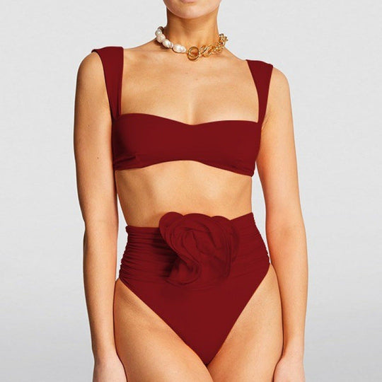 Damen Hochgeschnittener Bikini mit raffiniertem Rüschendetail Shopnory