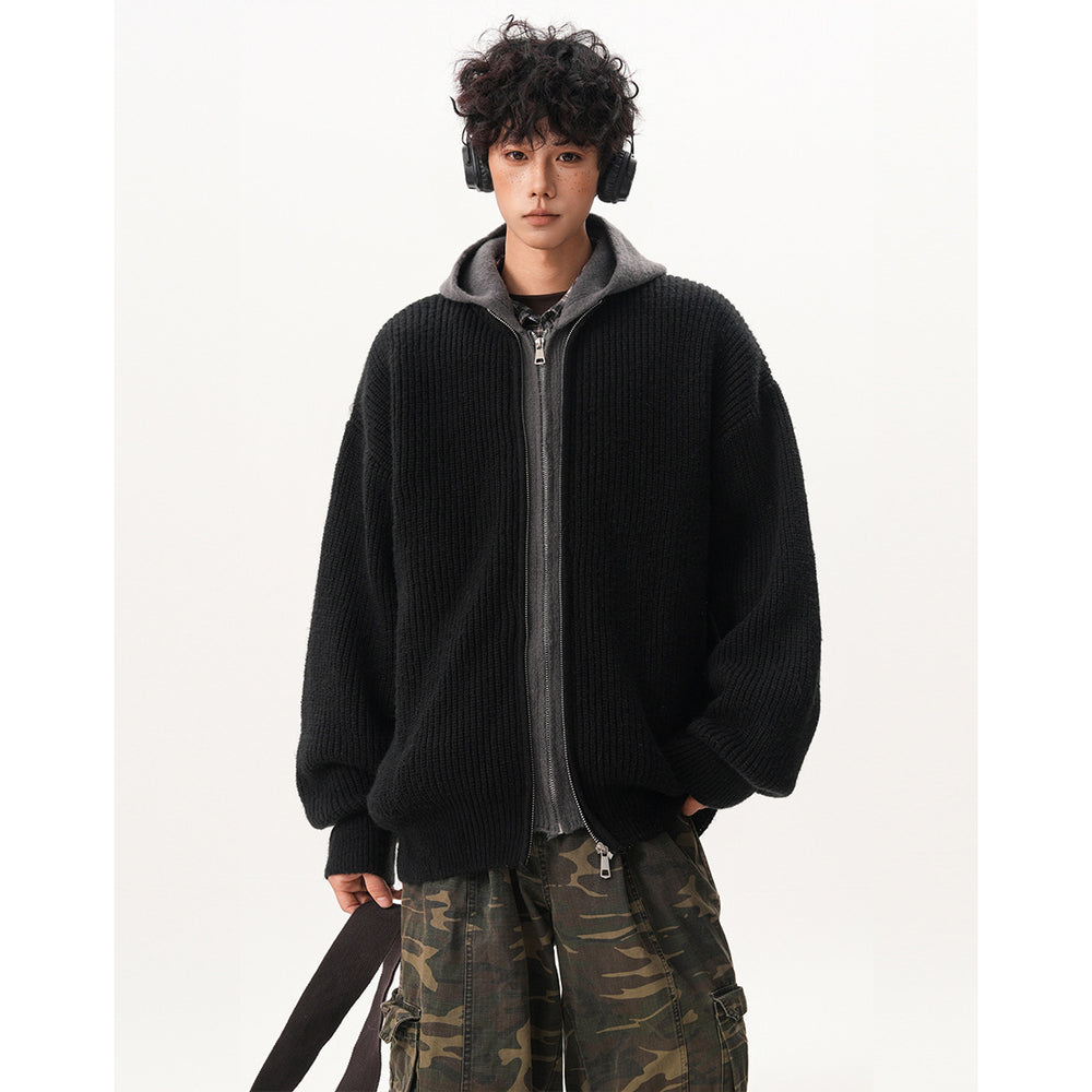 Herren Oversized Strickjacke mit Kapuze und Reißverschluss Shop Nory
