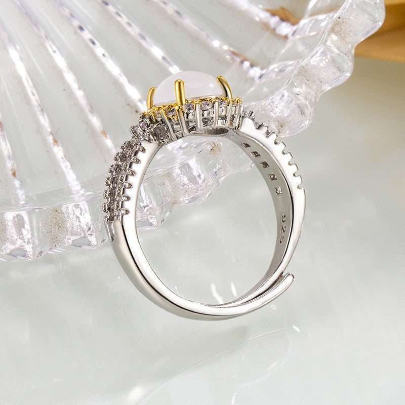 Damen eleganter und funkelnder Ring mit Mondstein Shop Nory
