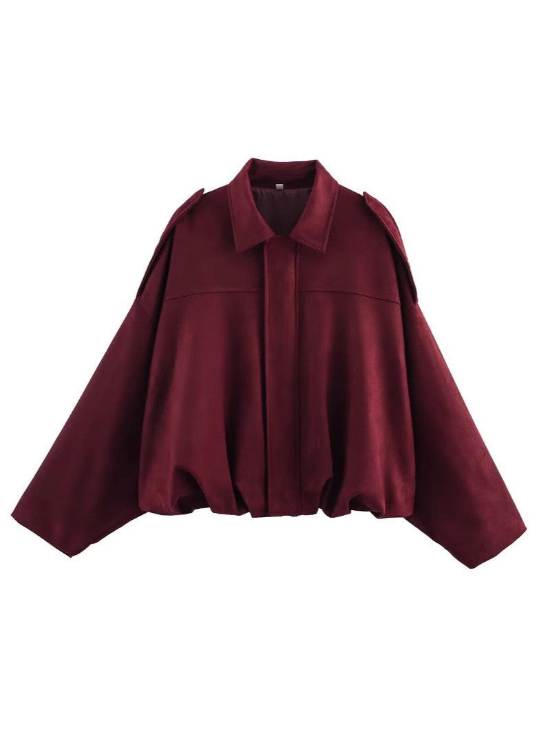 Damen Gekürzte Oversize-Blousonjacke aus Veloursoptik mit Tunnelzugsaum und Schulterpatten Shop Nory
