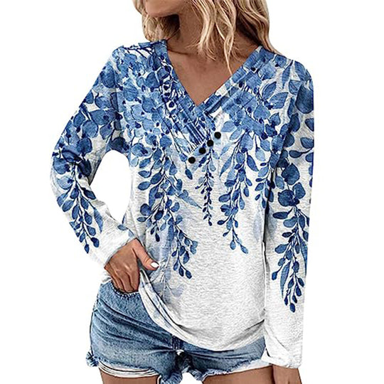 Damen Gerippter V-Ausschnitt Pullover mit Farbverlauf, Zierknöpfen und legerer Passform Shop Nory