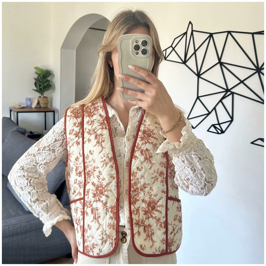 Damen Gesteppte Weste im Landhausstil mit floraler Toile‑Optik und Eingrifftaschen Shop Nory