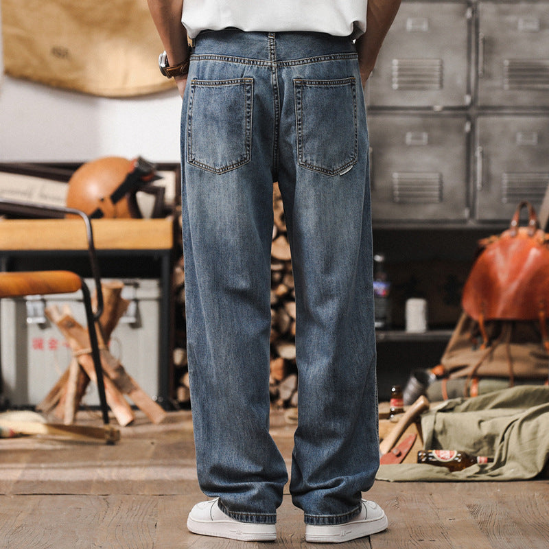 Herren Lockere Straight‑Leg Denim‑Jeans mit leichter Used‑Waschung und tiefem Schritt Shop Nory