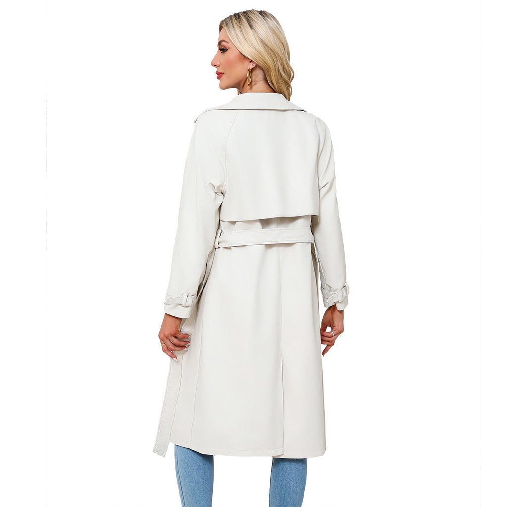Damen modischer Trenchcoat aus hochwertigem Kunstleder