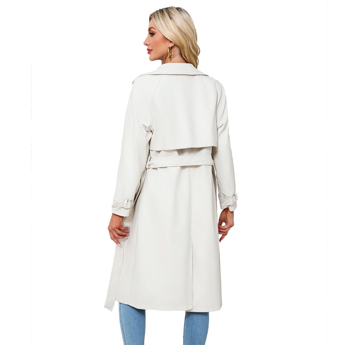 Damen modischer Trenchcoat aus hochwertigem Kunstleder