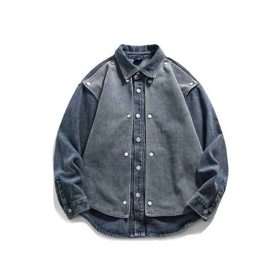 Unisex Boxy-Jeansjacke im Oversized-Look mit Druckknopffront und Utility-Schulterpasse Shop Nory