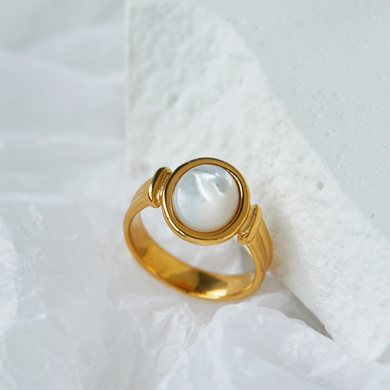 Damen eleganter Goldring mit Perlmutt-Einsatz Shop Nory