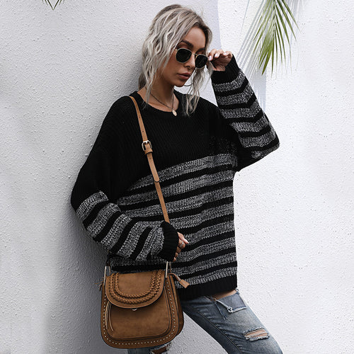 Damen Bequemer Strickpullover mit Streifenmuster Shop Nory