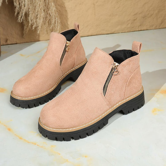 Damen Kurzschaft-Stiefeletten aus Veloursoptik mit seitlichem Reißverschluss und grober Profilsohle Shop Nory