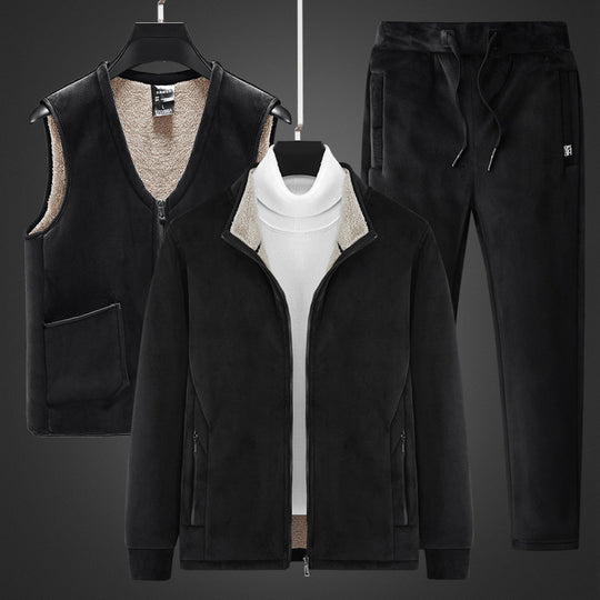 Herren wärmendes Fleece-Dreiteiliges Set mit Reißverschlussjacke, Teddyweste und Jogginghose Shop Nory