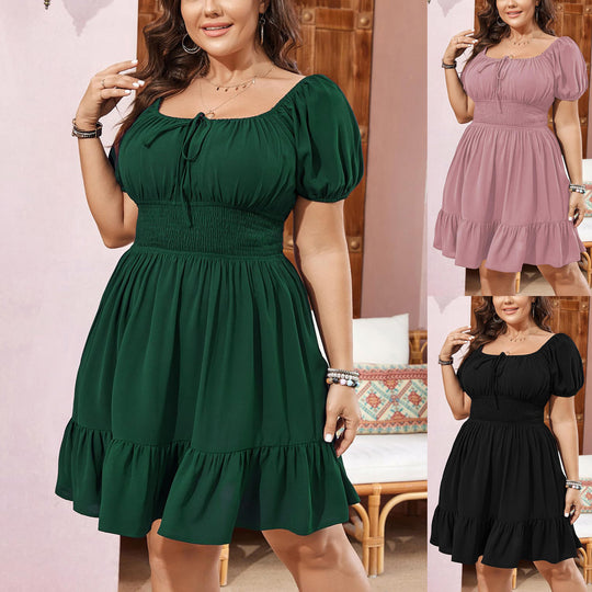 Damen Midikleid mit Smok-Taillenband und Puffärmeln Shop Nory