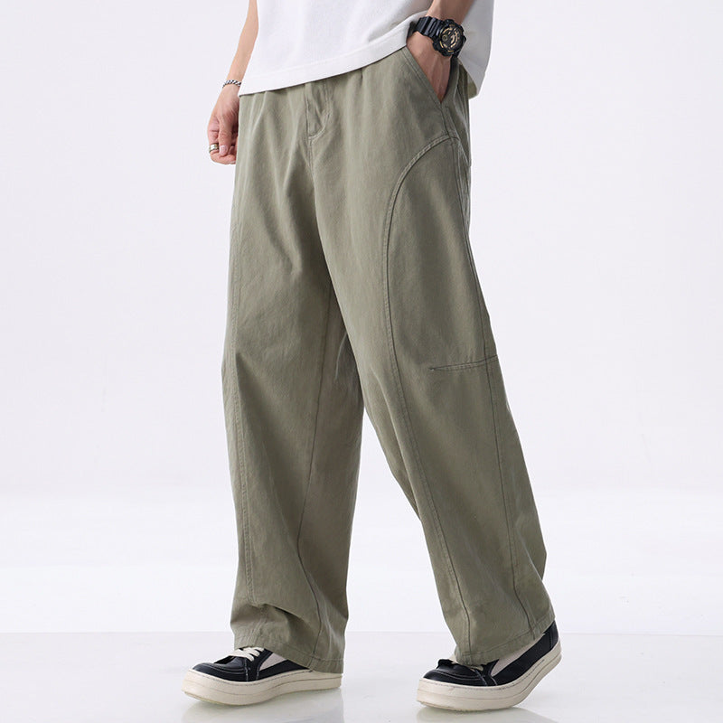 Herren Locker geschnittene Utility-Hose mit weitem Bein, markanten Ziernähten und elastischem Bund Shop Nory