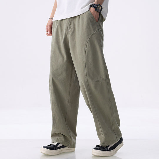 Herren Locker geschnittene Utility-Hose mit weitem Bein, markanten Ziernähten und elastischem Bund Shop Nory