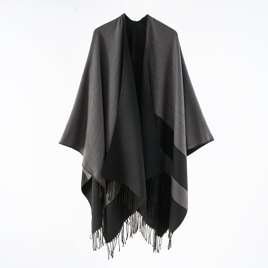 Damen Multifunktionaler Fransen‑Wickelponcho aus Wollmix mit doppellagigem Fall Shop Nory