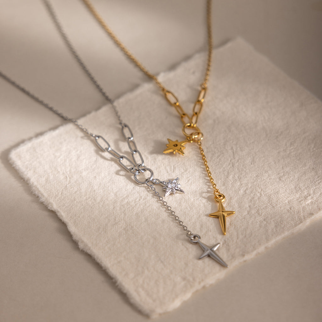 Damen Halskette mit modernen Sternanhängern und verstellbarem Edelstahl-Design Shop Nory