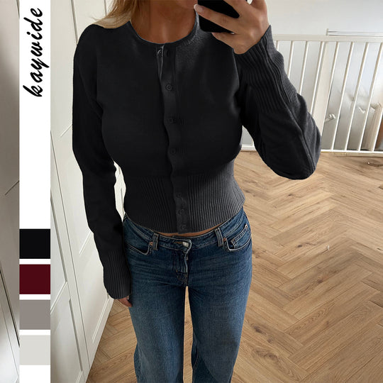Damen nan figurbetonter Feinstrickpullover mit tailliertem Rippbund und langen Ärmeln Shop Nory