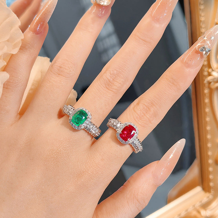 Damenring mit facettiertem Smaragd und Zirkonia-Besatz Shop Nory