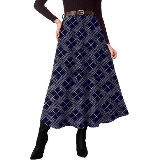 Damen Karierter Midirock in A-Linie mit hoher Taille und seitlichen Eingrifftaschen Shop Nory