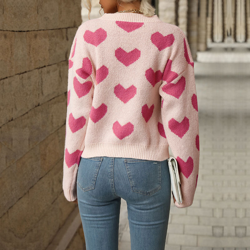 Damen Gemusterter Strickpullover mit Herzmotiven Shop Nory