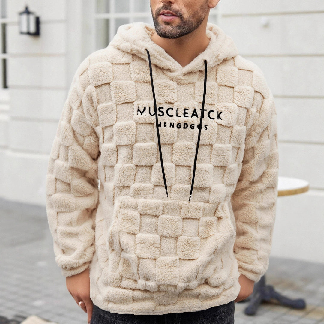Herren flauschiger Sherpa-Hoodie mit Quadrat-Steppmuster, Kängurutasche und verstellbarer Kapuze Shop Nory