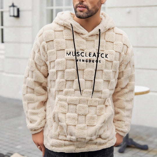Herren flauschiger Sherpa-Hoodie mit Quadrat-Steppmuster, Kängurutasche und verstellbarer Kapuze Shop Nory
