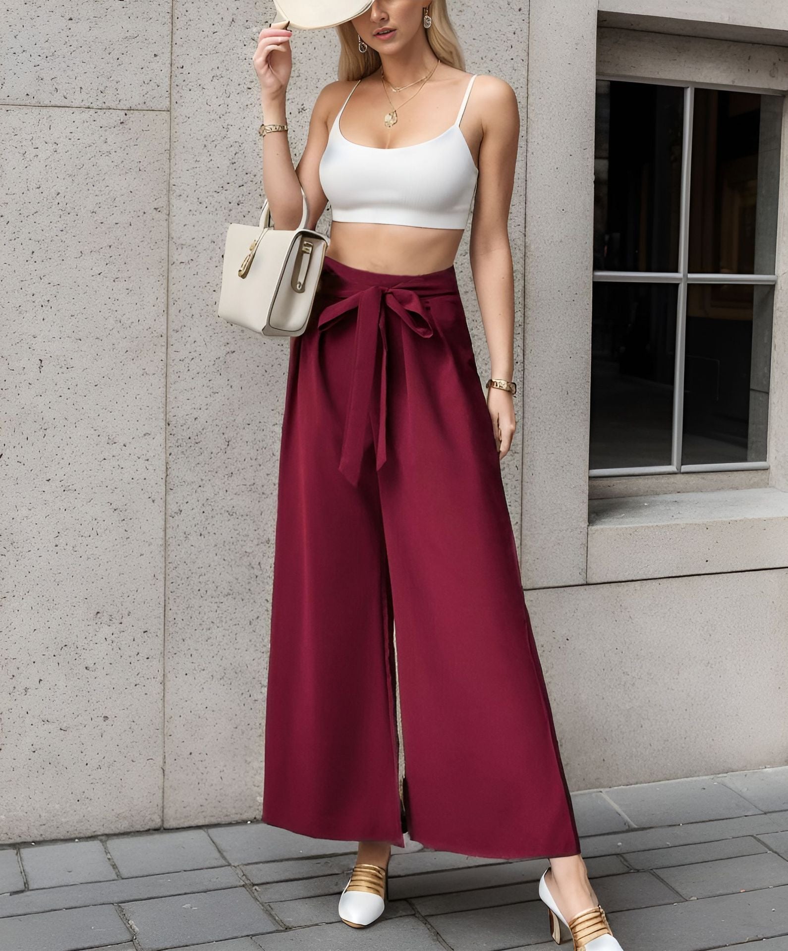 Damen Elegantes Cropped Top mit weitem Hosen-Set Shopnory