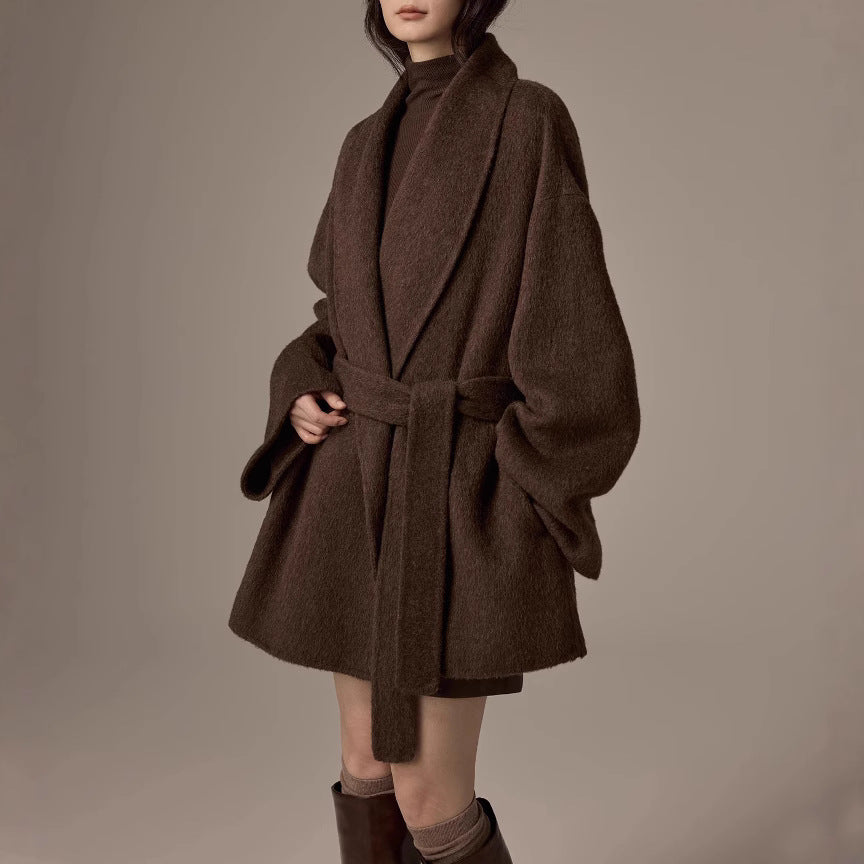 Damen Oversized Wollmantel mit Gürtel Shop Nory