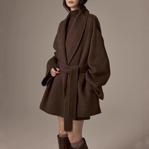 Damen Oversized Wollmantel mit Gürtel Shop Nory