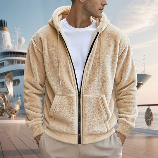 Herren Teddy-Fleece-Kapuzenjacke mit durchgehendem Reißverschluss und Kängurutaschen Shop Nory
