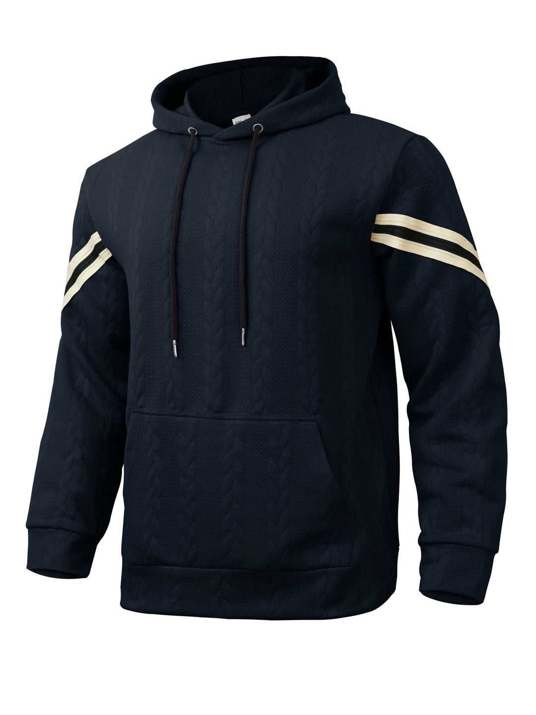 Herren Kabelstruktur-Kapuzenpullover mit Kängurutasche und Kontraststreifen Shop Nory