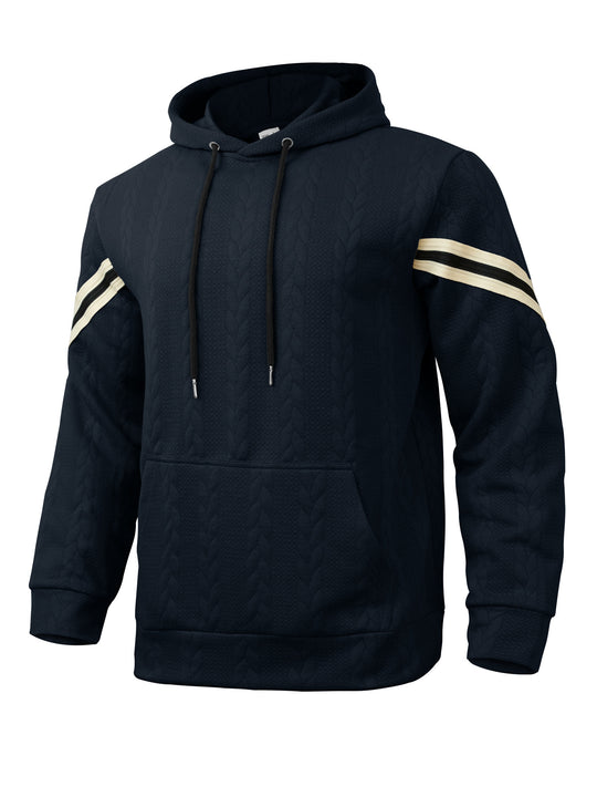 Herren Kabelstruktur-Kapuzenpullover mit Kängurutasche und Kontraststreifen Shop Nory