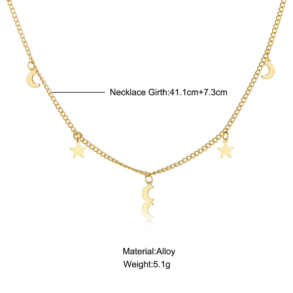 Damen Halskette mit mondförmigen und sternförmigen Anhängern Shop Nory