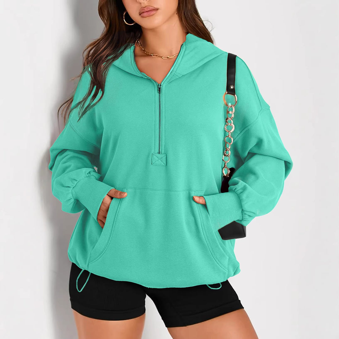Damen Oversize-Halbzip-Hoodie mit Tunnelzug und Kängurutasche Shop Nory