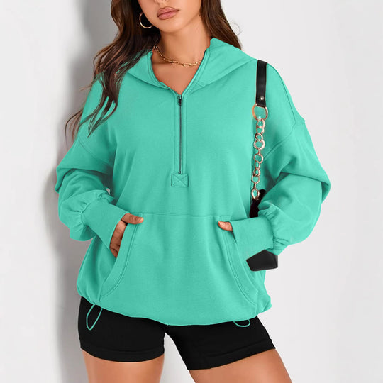 Damen Oversize-Halbzip-Hoodie mit Tunnelzug und Kängurutasche Shop Nory