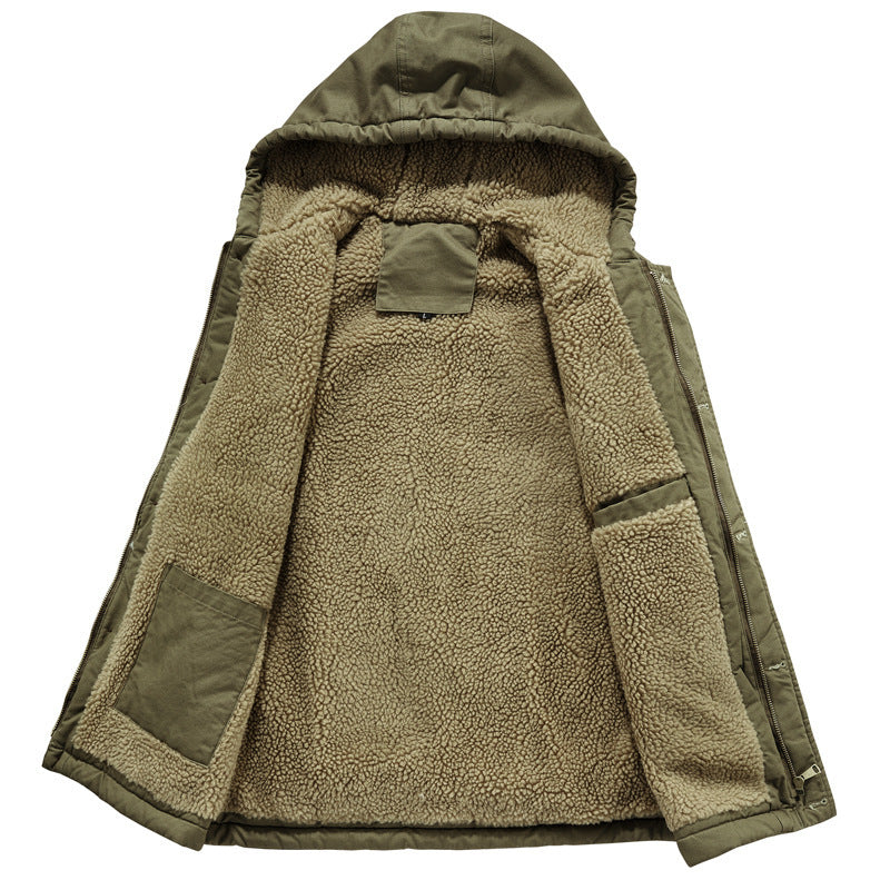 Herren Ärmellose Canvas‑Weste mit Teddyfleece‑Futter, Kapuze und Zweiwege‑Reißverschluss Shop Nory